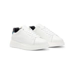 BOSS Mens White Logo Bulton Round Toe Wedge Leather Athletic Training Shoes 8